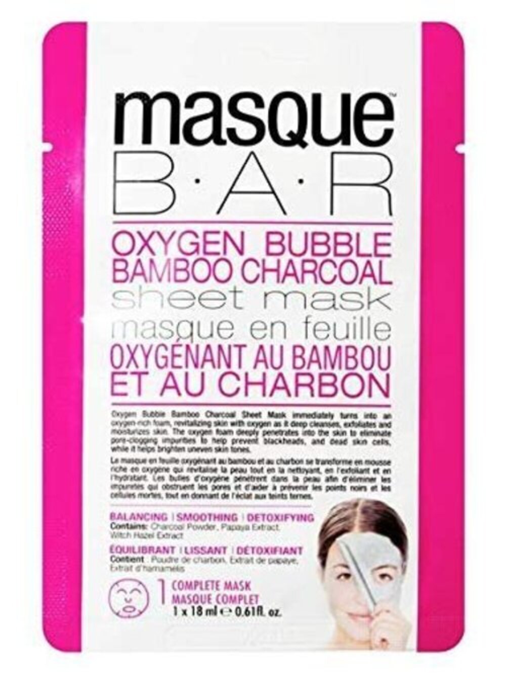 masque BAR Facial Sheet Mask with Oxygen Bubble Bamboo Charcoal (2 Pack) —...